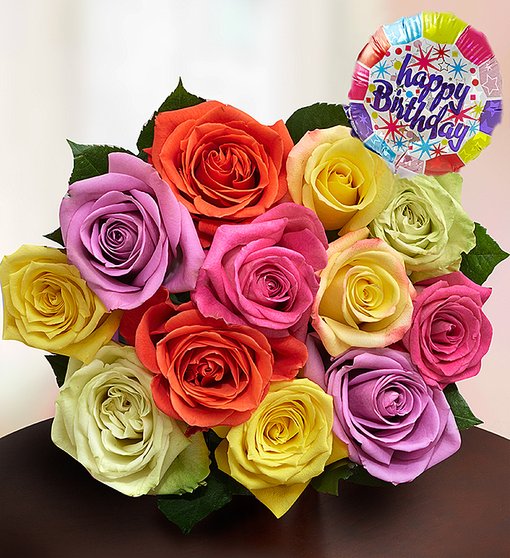 Happy Birthday Assorted Roses Flower Bouquet