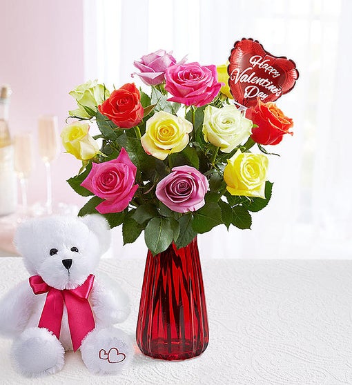 One Dozen Assorted Roses for Romance Flower Bouquet