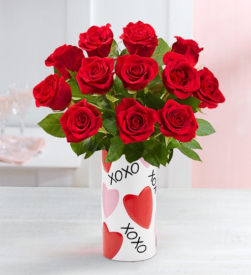 One Dozen Romantic Red Roses Flower Bouquet