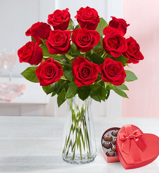 One Dozen Romantic Red Roses Flower Bouquet