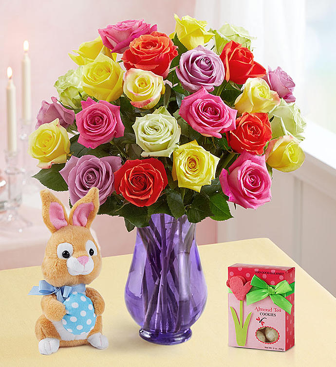Easter Roses with Bunny
 Flower Bouquet
