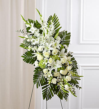 White Rose and Lily Standing Spray Flower Bouquet