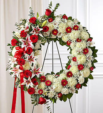 Red Rose and Lily Standing Wreath Flower Bouquet