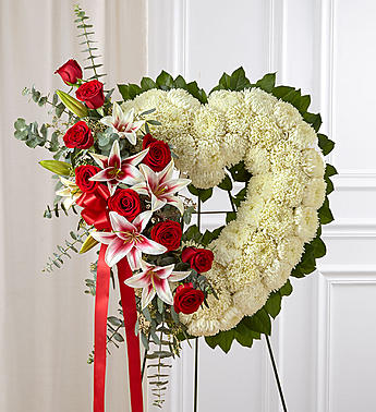 Red Rose and Lily Open Heart Standing Spray Flower Bouquet