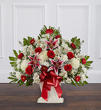 Red Rose and Lily Floor Basket Flower Bouquet