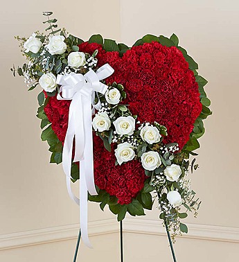 Red Solid Standing Heart with White Roses Flower Bouquet