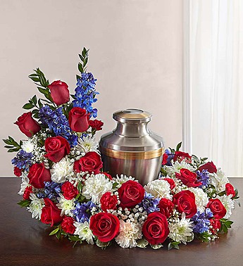 Cremation Wreath - Red, White & Blue Flower Bouquet