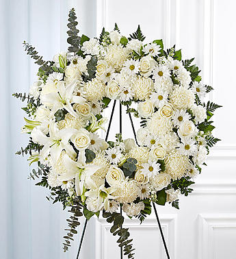 Serene Blessings™ Standing Wreath- White Flower Bouquet