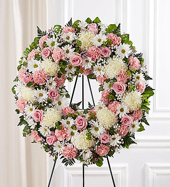 Serene Blessings™ Standing Wreath- Pink & White Flower Bouquet