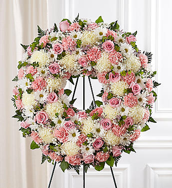 Serene Blessings™ Standing Wreath- Pink & White Flower Bouquet