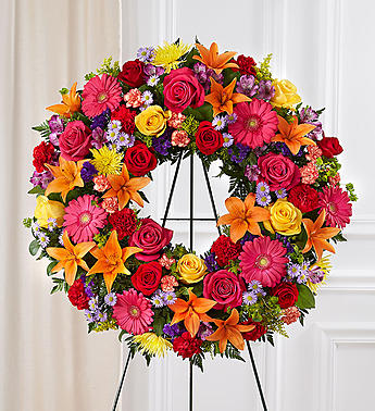 Serene Blessings™ Standing Wreath- Bright Flower Bouquet