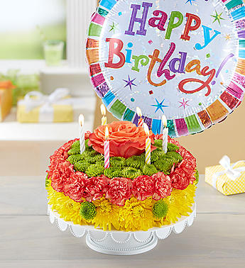 Birthday Wishes Flower Cake™ Yellow Flower Bouquet