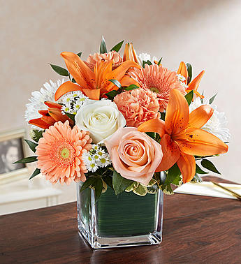 Healing Tears™ Peach, Orange & White Flower Bouquet