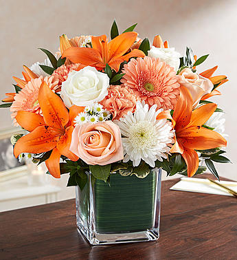 Healing Tears™ Peach, Orange & White Flower Bouquet