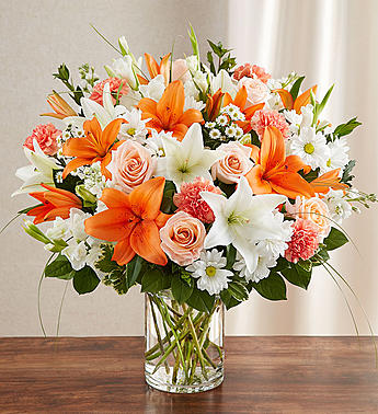 Sincerest Sorrow™ Peach, Orange & White Flower Bouquet