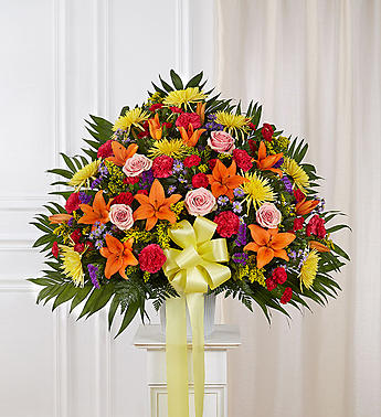 Heartfelt Sympathies™ Standing Basket- Bright Flower Bouquet