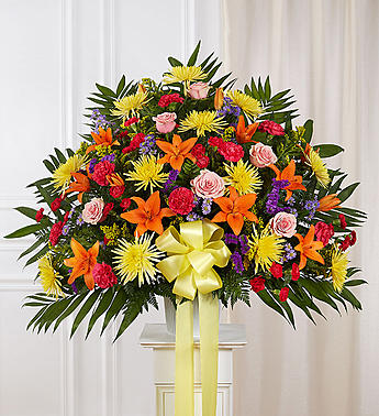 Heartfelt Sympathies™ Standing Basket- Bright Flower Bouquet