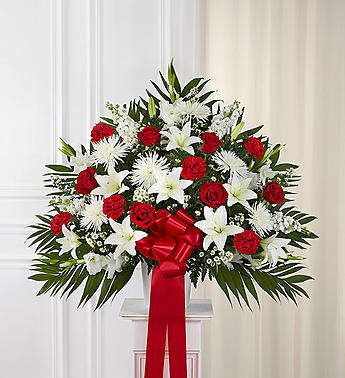 Heartfelt Sympathies™ Standing Basket- Red & White Flower Bouquet