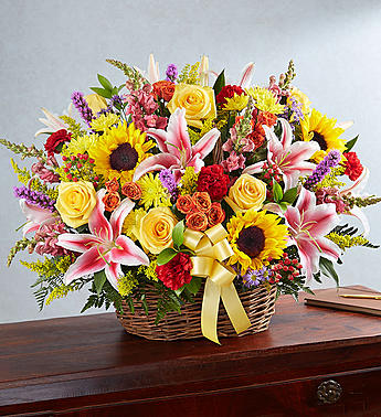 Multicolor Bright Sympathy Basket Arrangement Flower Bouquet