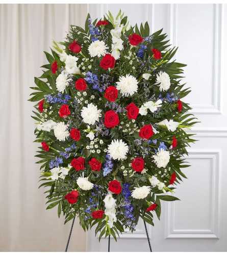 Red, White & Blue Sympathy Standing Spray Flower Bouquet