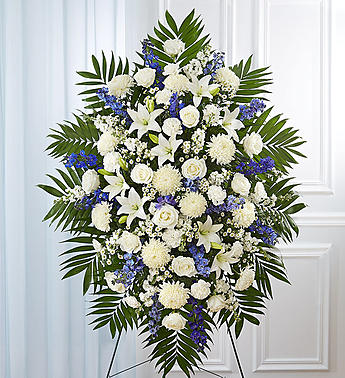 Blue & White Sympathy Standing Spray Flower Bouquet