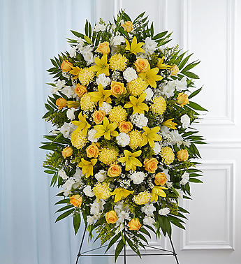Yellow & White Sympathy Standing Spray Flower Bouquet