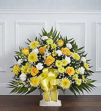 Heartfelt Tribute Floor Basket- Yellow Flower Bouquet
