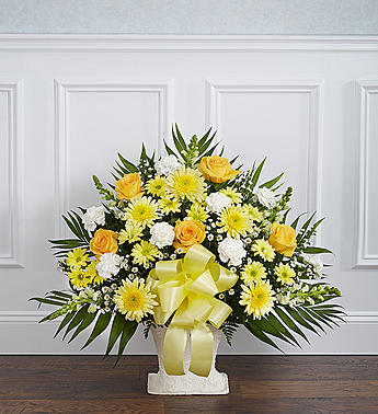 Heartfelt Tribute Floor Basket- Yellow Flower Bouquet