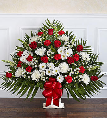 Heartfelt Tribute™ Floor Basket- Red & White Flower Bouquet