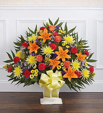 Heartfelt Tribute Floor Basket- Bright Flower Bouquet