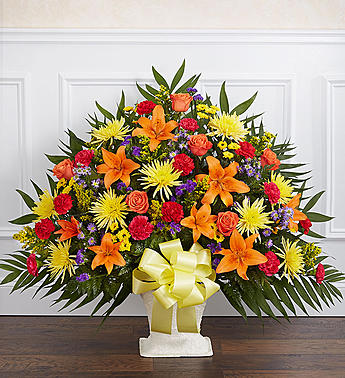 Heartfelt Tribute™ Floor Basket- Bright Flower Bouquet