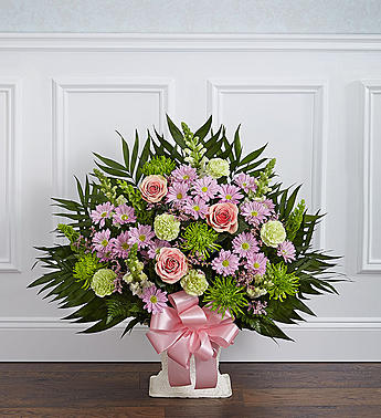 Heartfelt Tribute Floor Basket- Pastel Flower Bouquet