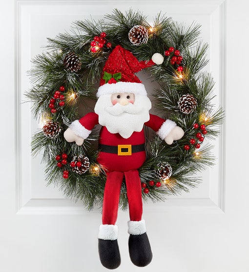 Keepsake Santa Wreath With LED Lights