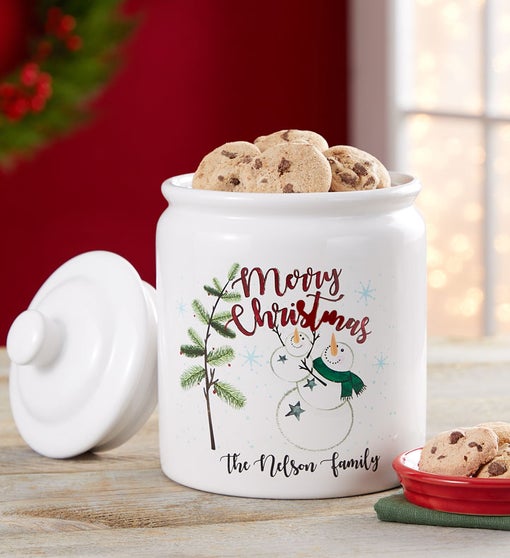 Personalized Holiday Snowman Cookie Jar and Cookies Flower Bouquet