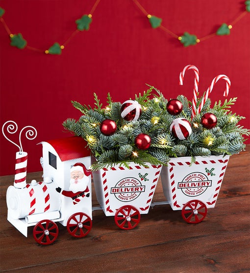 North Pole Delivery Holiday Train Flower Bouquet