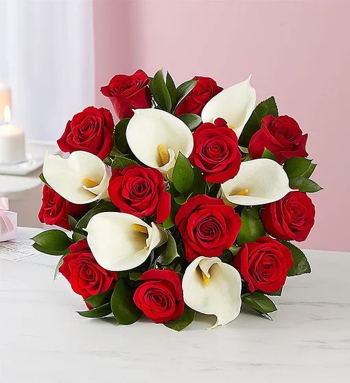 Stunning Red Rose Calla Lily Bouquet For Valentine S 1800flowers Com 159139