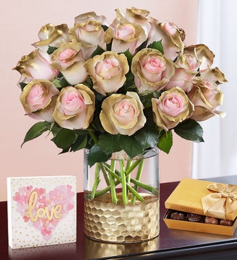 Be Mine Pink and Gold Roses