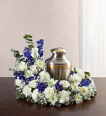 Cremation Wreath - Blue and White Flower Bouquet