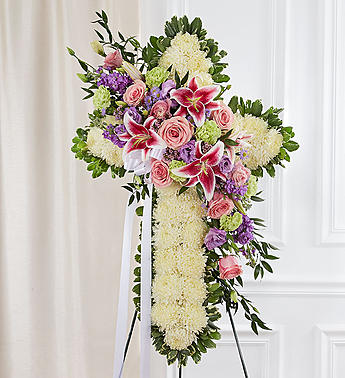 Peace & Prayers™ Standing Cross- Pastel Flower Bouquet