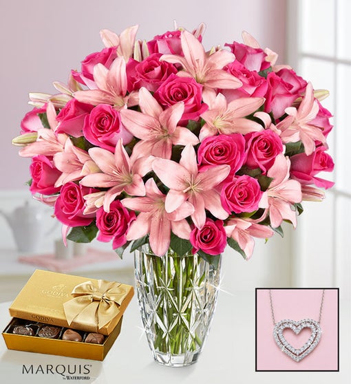 Deluxe Pink Rose & Lily Bouquet Flower Bouquet