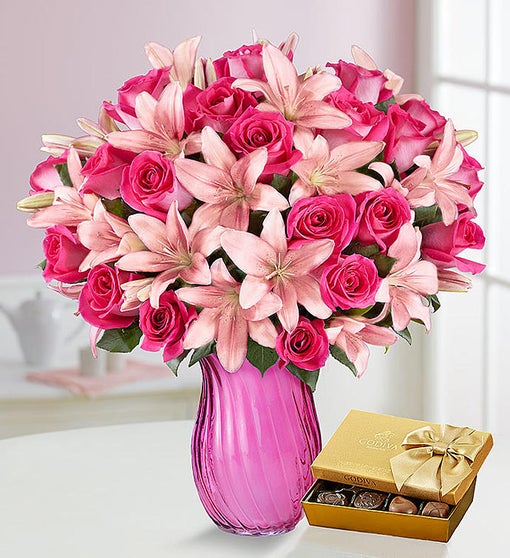 Deluxe Pink Rose & Lily Bouquet Flower Bouquet