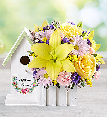 Happiness Blooms™ Birdhouse - Yellow Flower Bouquet