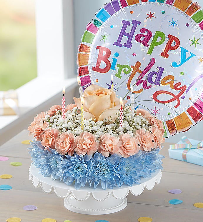 Birthday Wishes Flower Cake ® Coastal Flower Bouquet