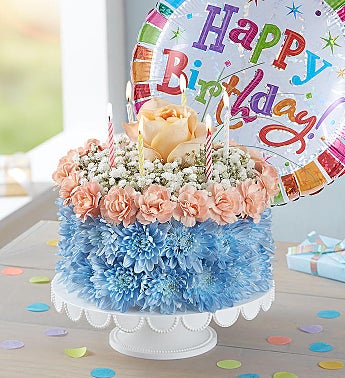 Birthday Wishes Flower Cake ® Coastal Flower Bouquet