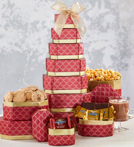 Golden Elegance Gift Tower with Ghirardelli