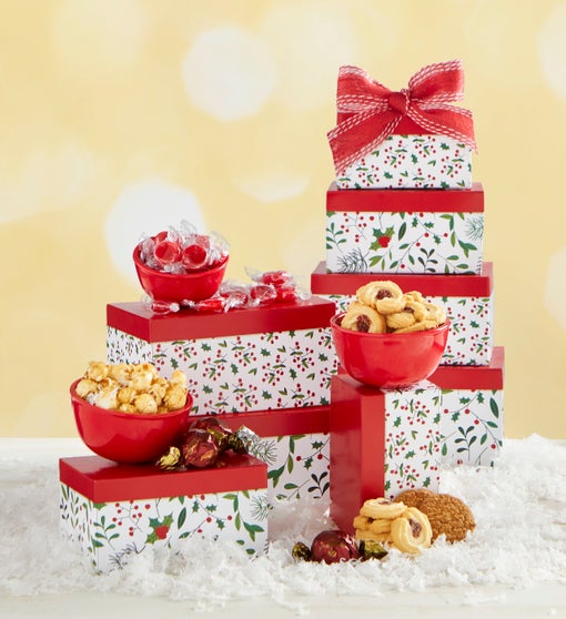 Holiday Evergreens Festive Sweets Gift Tower