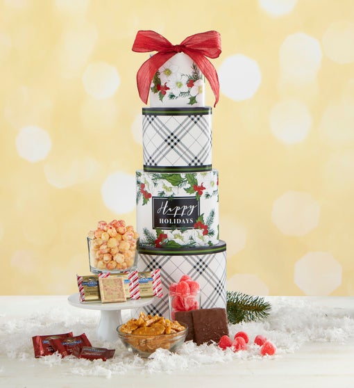 Season's Best Holly Berry Gift Tower Flower Bouquet