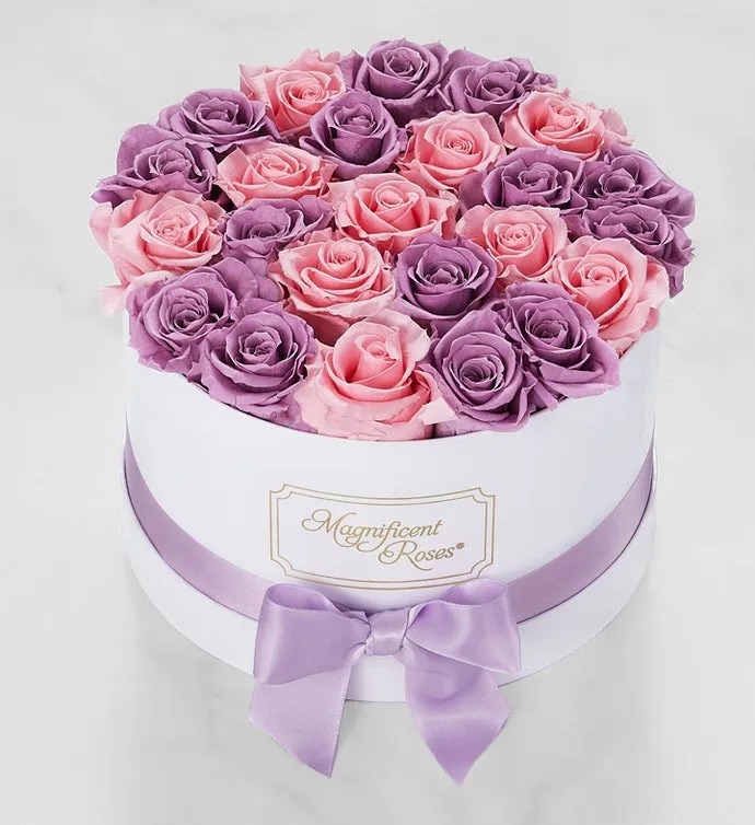 Magnificent Roses® Preserved Lavender and Pink Duo Roses
 Flower Bouquet
