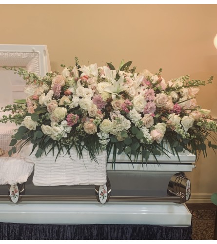 Blush & Lilac tribute casket spray