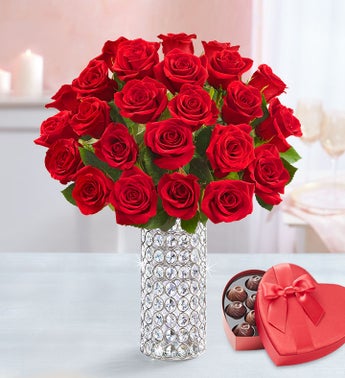 Two Dozen Romantic Red Roses Flower Bouquet